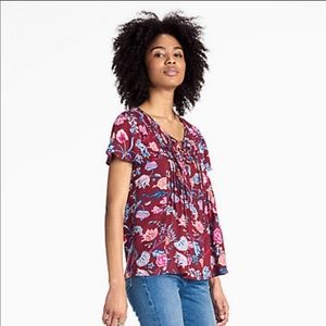 Lucky Brand | Floral Lace Up Short Sleeve Blouse